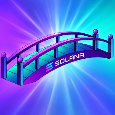 Neon purple and cyan bridge over a radiant gradient, with SOLANA lettering